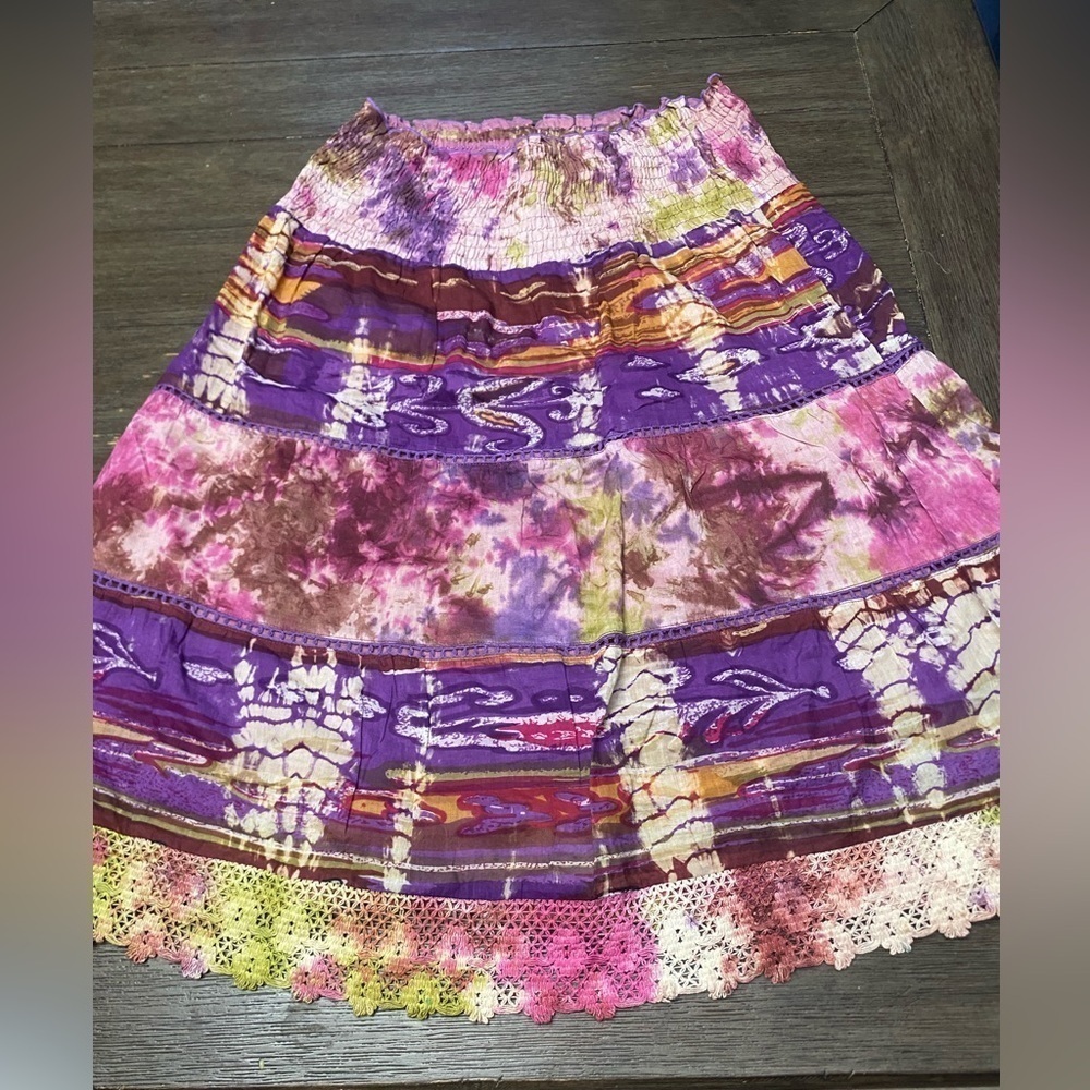 NEW CHAUDRY KC CHAUDRY Women's Crochet Trim Bohemian Peasant Skirt 
Size L